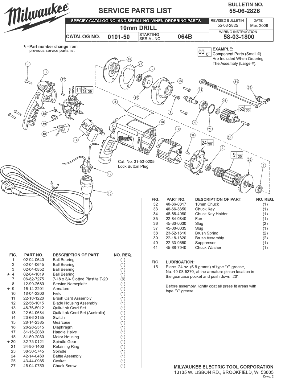 Milwaukee 0101-50 064b Parts - 10mm DRILL