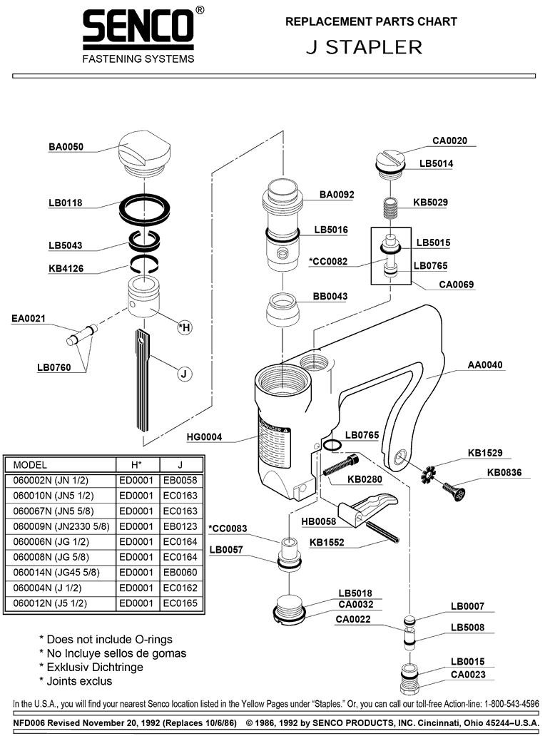 Senco 060010N-JN5 Parts - Stapler