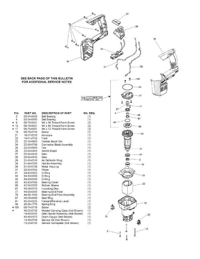 Milwaukee 0756-20 a74b Parts - 28 Volt Rotary Hammer