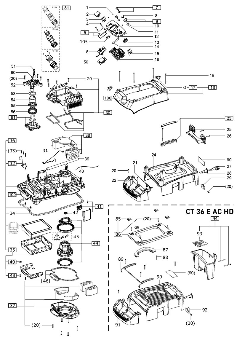 CT 26 E HEPA 120V (10465587) CT Mobile Dust Extractor Parts