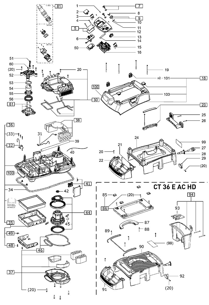 CT 48 E HEPA 120V (10465589) CT Mobile Dust Extractor Parts