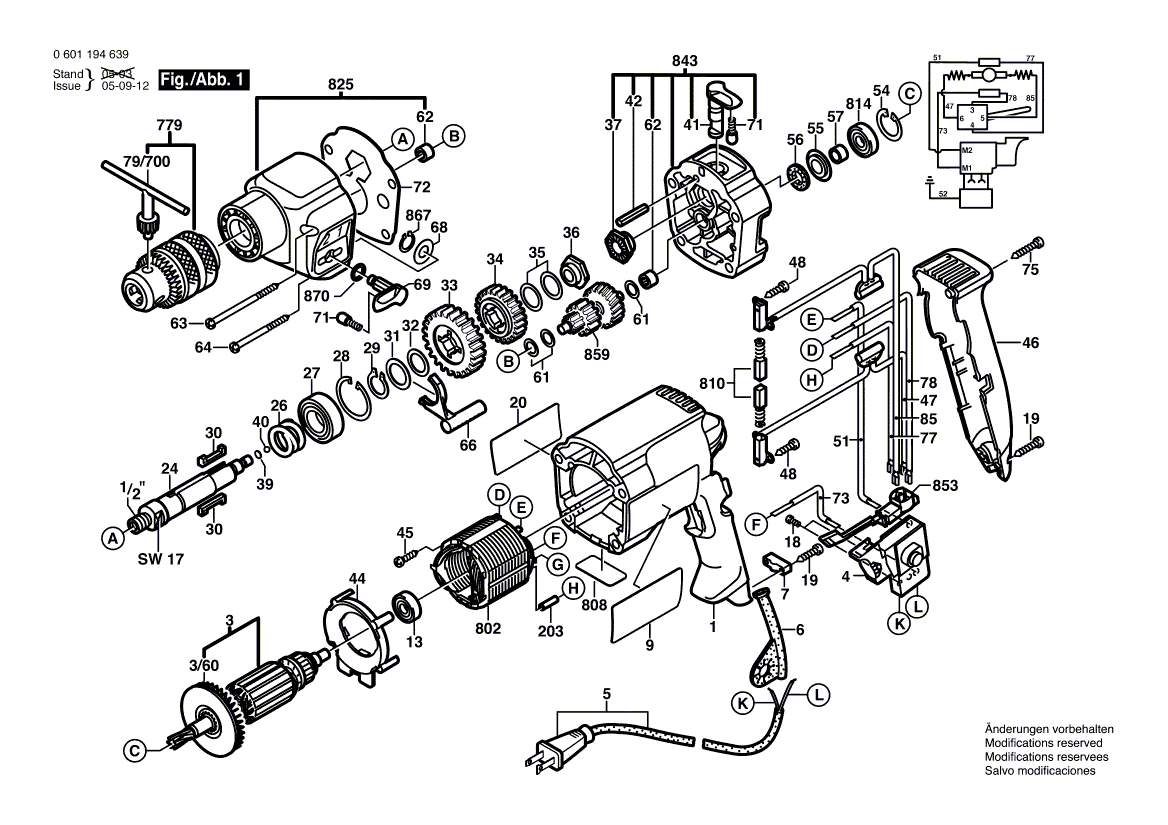 Bosch 1194avsr 0601194639 Tool Parts Bosch Hammer Drill Parts