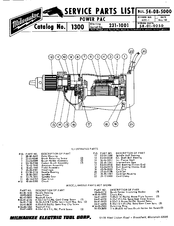 Milwaukee 1300 231-1001 Parts - Power Pac