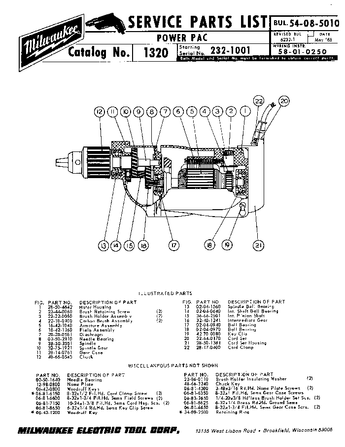 Milwaukee 1320 232-1001 Parts - Power Pac