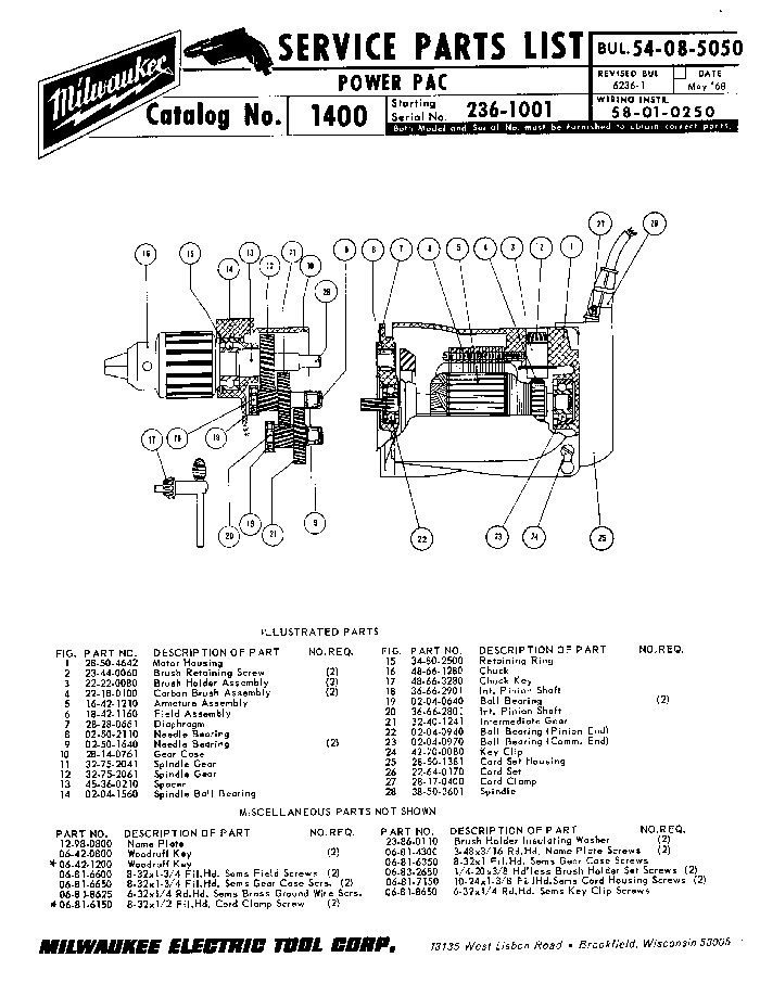 Milwaukee 1400 236-1001 Parts - Power Pac