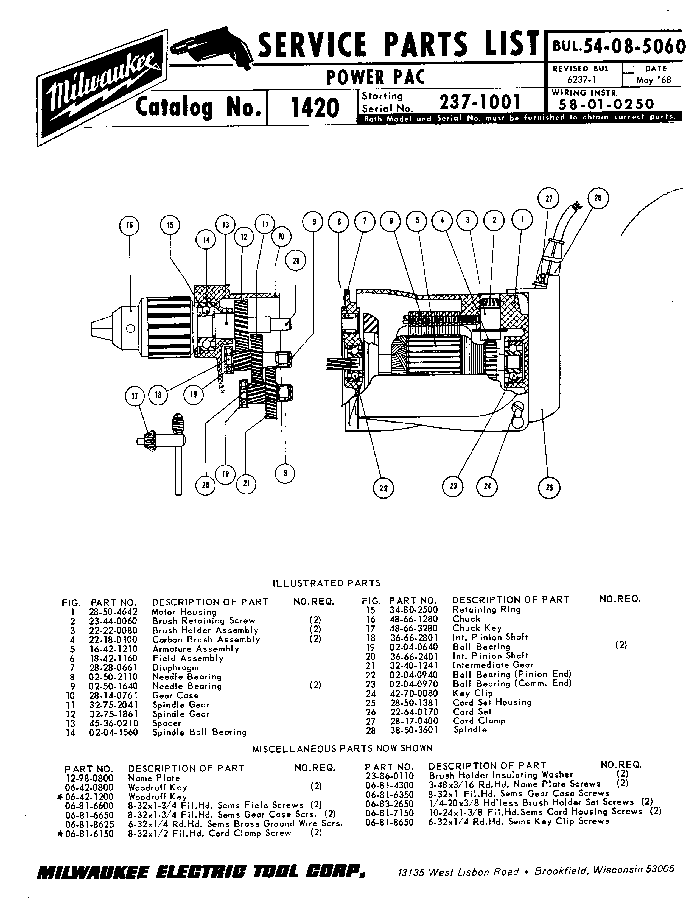 Milwaukee 1420 237-1001 Parts - Power Pac