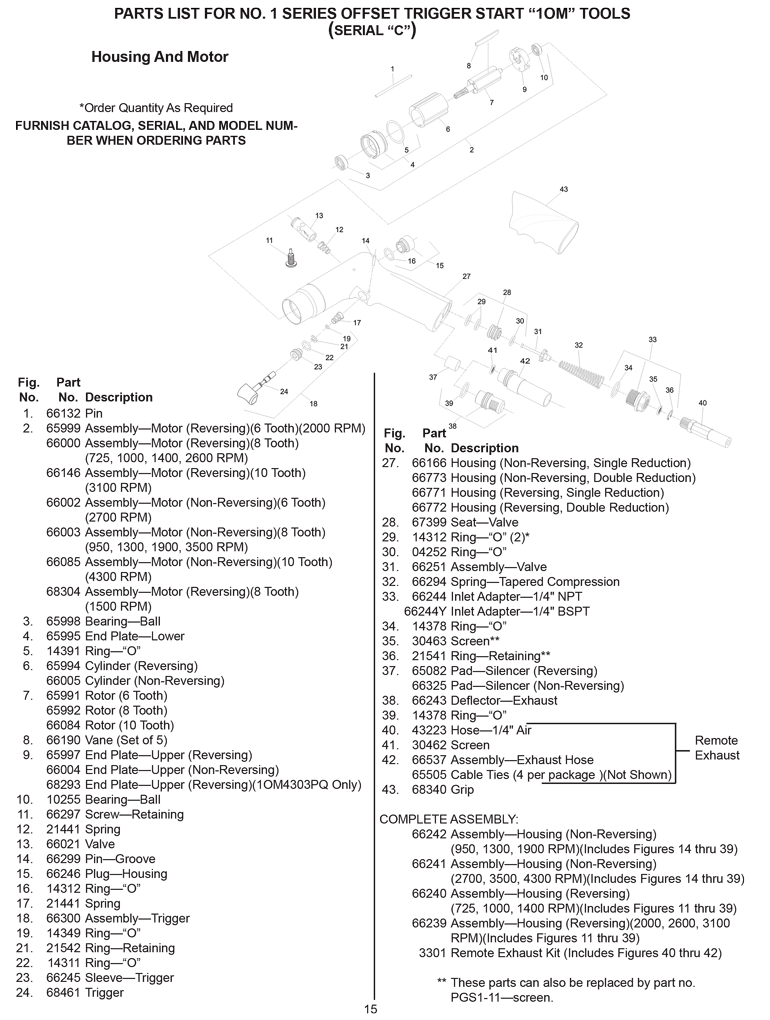 Sioux 1OM2107 Parts - Stall Pistol Grip Screwdriver