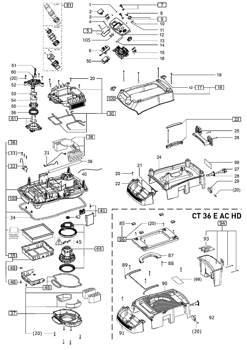 CT 26 E HEPA 120V R1 (201494) CT Mobile Dust Extractor Parts