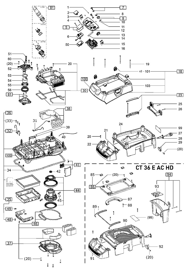 CT 26 E HEPA 120V FL (202394) CT Mobile Dust Extractor Parts