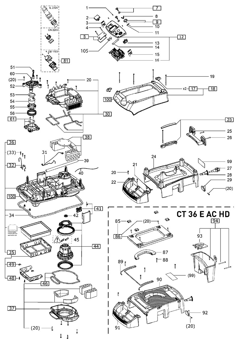 CT 26 E HEPA 120V 3M FL (202396) CT Mobile Dust Extractor Parts