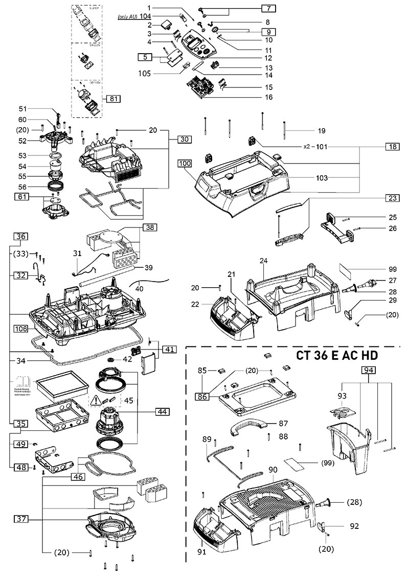 CT 36 E AC 120V FL (202397) CT Mobile Dust Extractor Parts