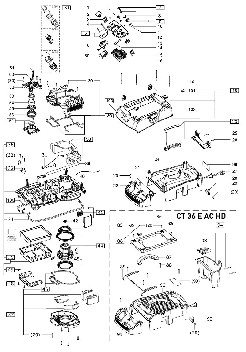 CT 48 E HEPA 120V FL (202402) CT Mobile Dust Extractor Parts