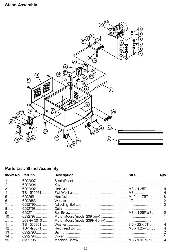 Powermatic 209HH 1Ph 230V Planer Parts (1791315)