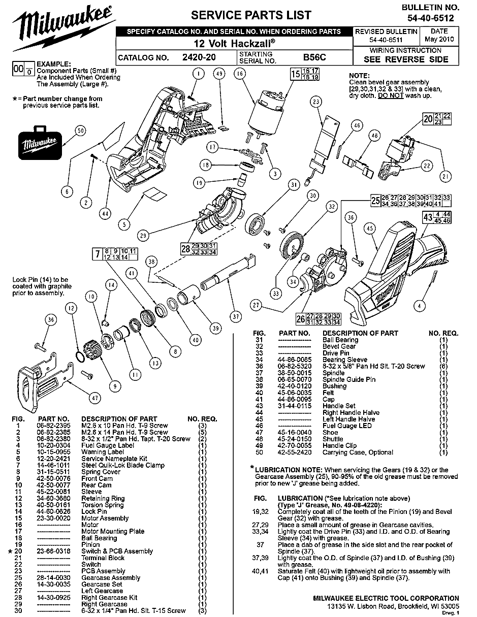 Milwaukee 2420-20 b56c Parts - 12 Volt Hackzall