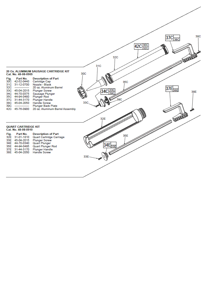 Milwaukee 2441-20 e34a Parts - M12 CORDLESS CAULK and ADHESIVE GUN