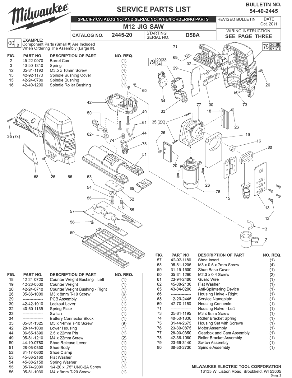 Milwaukee 2445-20 d58a Parts - ?M12 JIG SAW