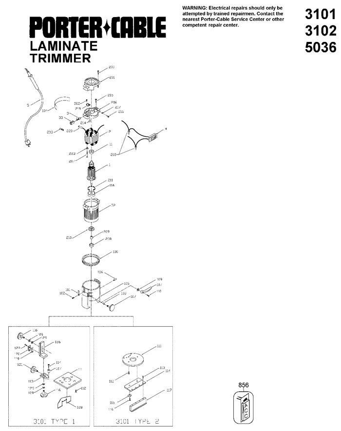 Porter Cable 310 Laminate Trimmer Parts (Type 2)