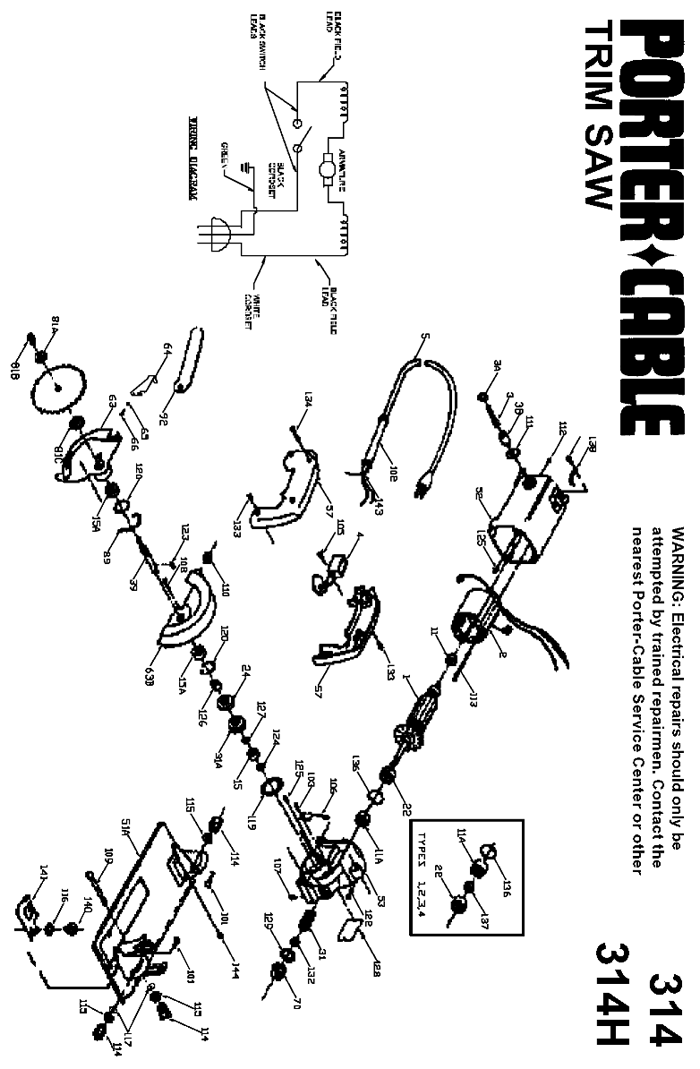 Porter Cable 314H Trim Saw Parts