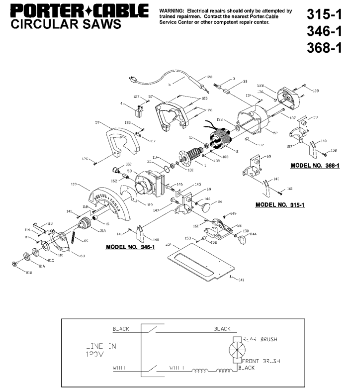 Porter Cable 315-1 Circular Saw Parts (TYPE 3)