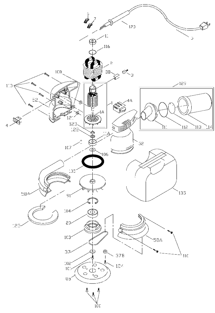 Porter Cable 333VS Random Orbit VS Palm Sander Parts (Type 2)