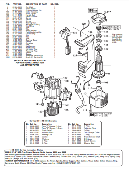 Milwaukee 5303-20 893a Parts - 1-1/8" ROTARY HAMMER