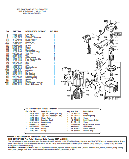 Milwaukee 5303-20 893b Parts - 1-1/8" ROTARY HAMMER