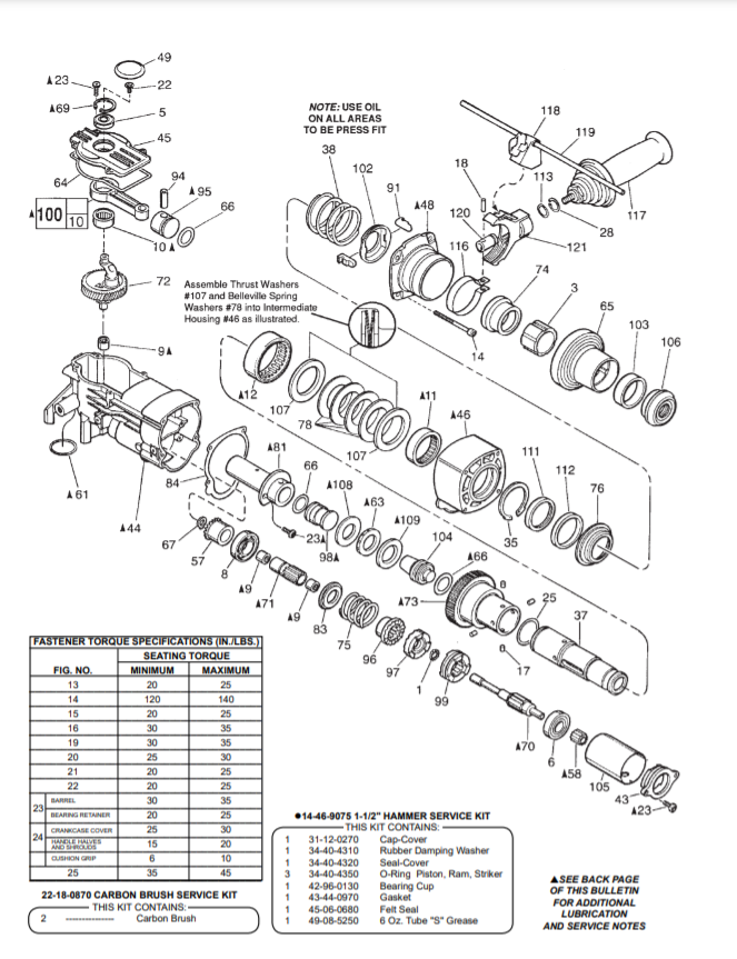 Milwaukee 5313-20 885a Parts - 1-1/2" SDS THUNDERMAX ROTARY HAMMER