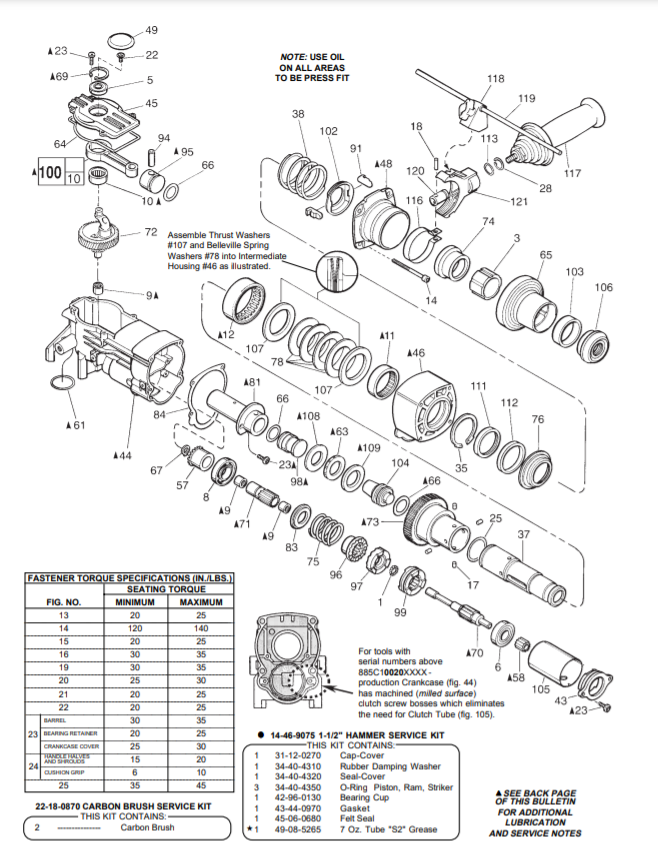 Milwaukee 5313-20 885c Parts - 1-1/2" SDS THUNDERMAX ROTARY HAMMER