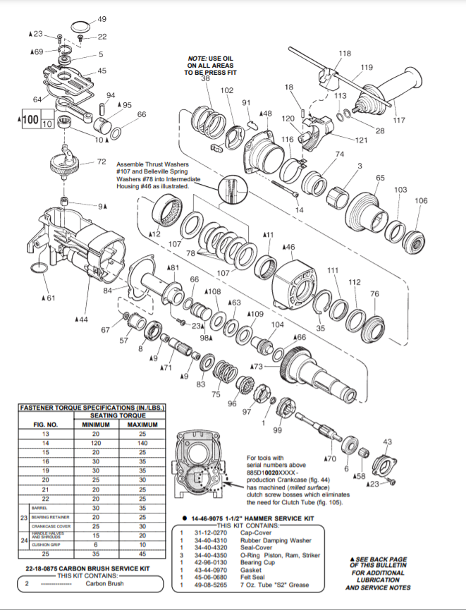 Milwaukee 5313-51 885d Parts - 1-1/2" SDS THUNDERMAX ROTARY HAMMER