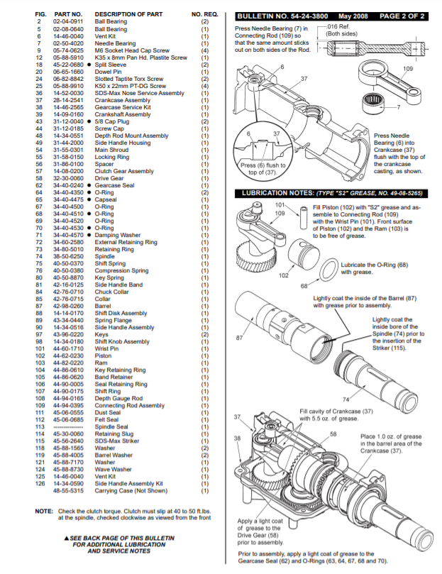 Milwaukee 5315-21 338a Parts - 1-1/2" (40mm) ROTARY HAMMER