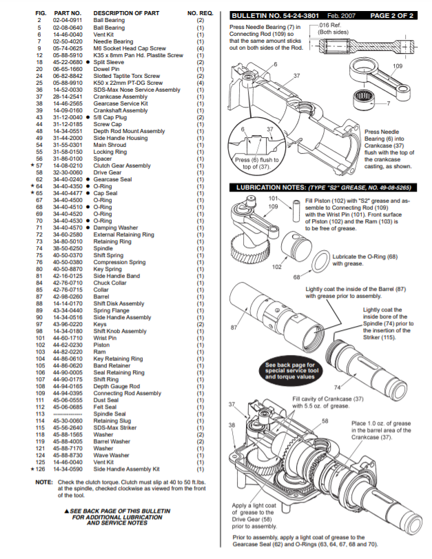 Milwaukee 5315-21 338b Parts - 1-1/2" (40mm) ROTARY HAMMER