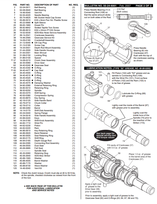 Milwaukee 5315-55 891b Parts - 1-1/2" (40mm) ROTARY HAMMER