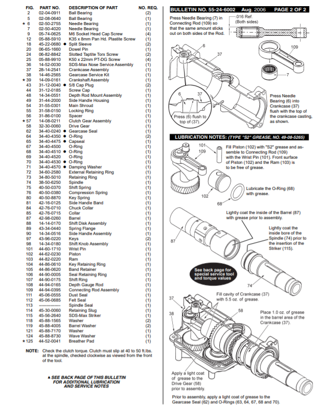 Milwaukee 5315-55 891c Parts - 1-1/2" (40mm) ROTARY HAMMER