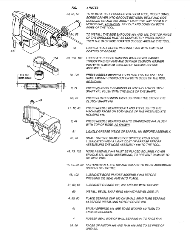 Milwaukee 5316 845a Parts - 1-1/2" THUNDERBOLT ROTARY HAMMER