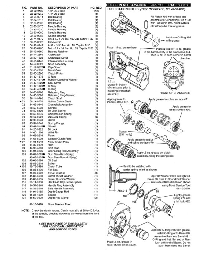 Milwaukee 5316 845b Parts - 1-1/2" THUNDERBOLT ROTARY HAMMER