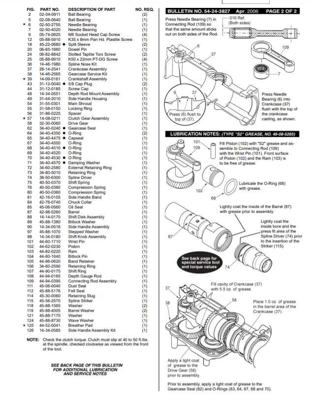 Milwaukee 5321-21 354c Parts - 1-1/2" (40mm) ROTARY HAMMER