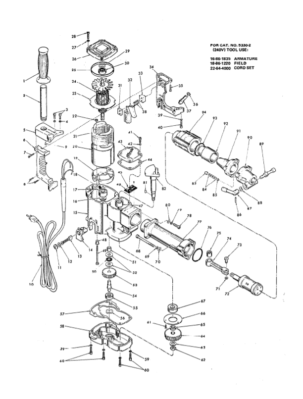 Milwaukee 5330 477-3000 Parts - ELECTRIC DEMOLITION HAMMER