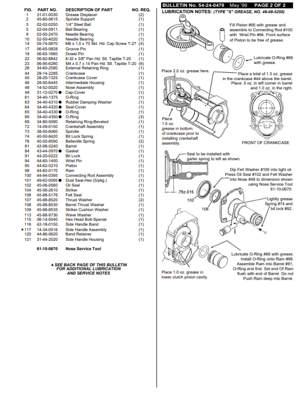 Milwaukee 5334 881d Parts - Light Chipper Hammer