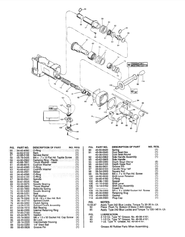 Milwaukee 5345-4 688-1001 Parts - 1-1/2" ROTARY HAMMER