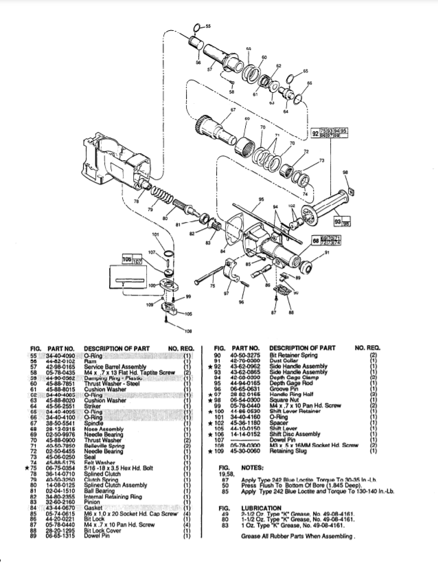 Milwaukee 5347-4 688-104979 Parts - 1-1/2" ROTARY HAMMER