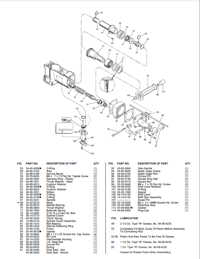 Milwaukee 5352-51 997a Parts - 1-1/2" ROTARY HAMMER