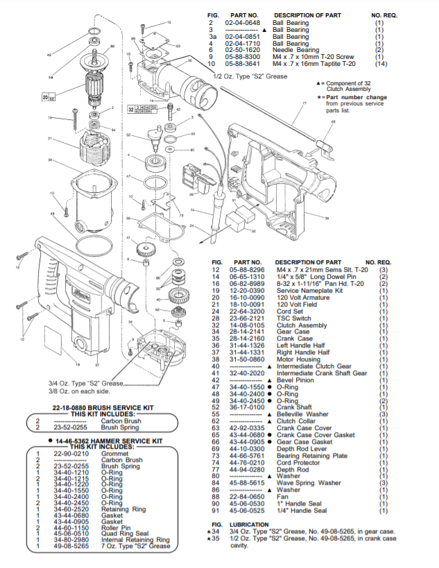 Milwaukee 5362-1 707d Parts - 1" HAWK ROTARY HAMMER