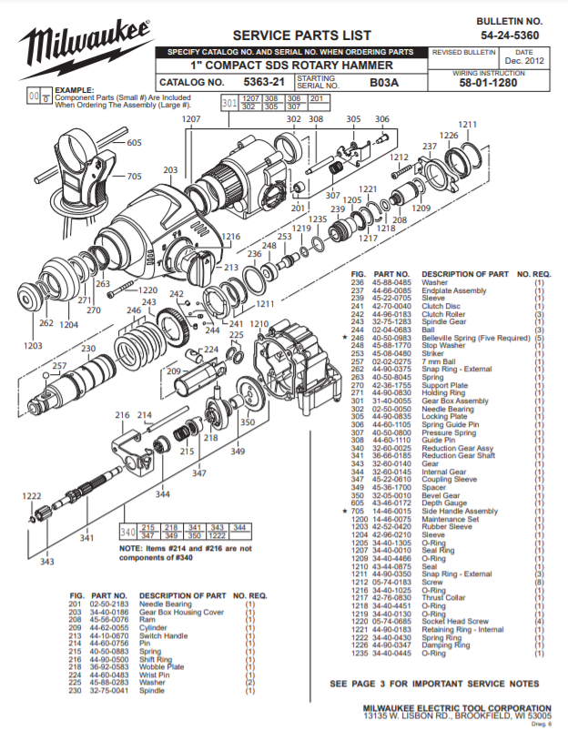 Milwaukee 5363-21 b03a Parts - 1" COMPACT SDS ROTARY HAMMER