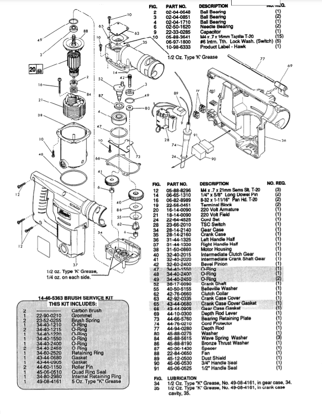 Milwaukee 5363-4 707-1001 Parts - 1" ROTARY HAMMER