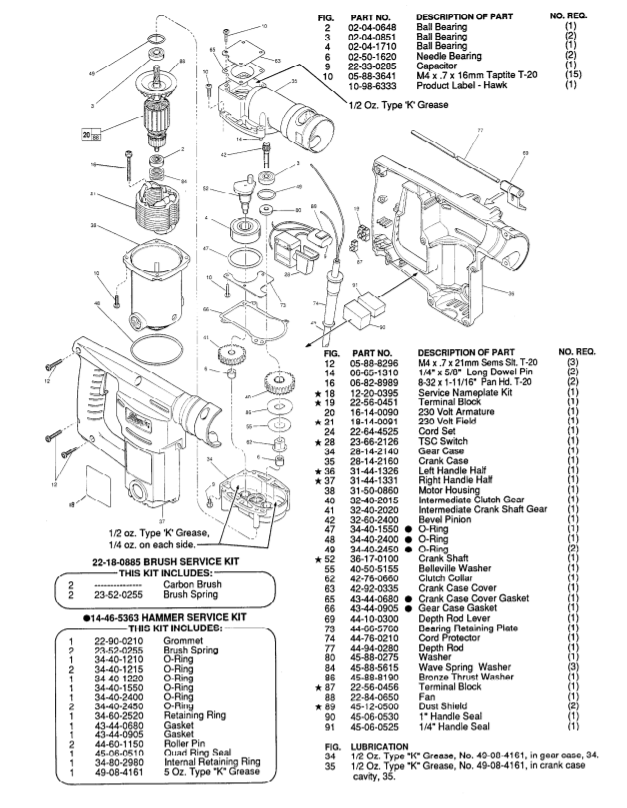 Milwaukee 5363-51 707b Parts - 1" ROTARY HAMMER