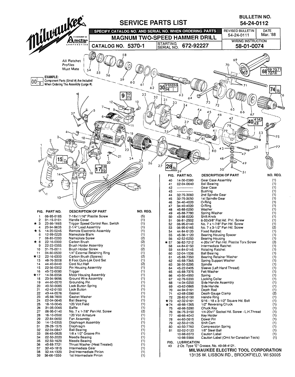 Milwaukee 5370-1 672-92227 Parts - Magnum