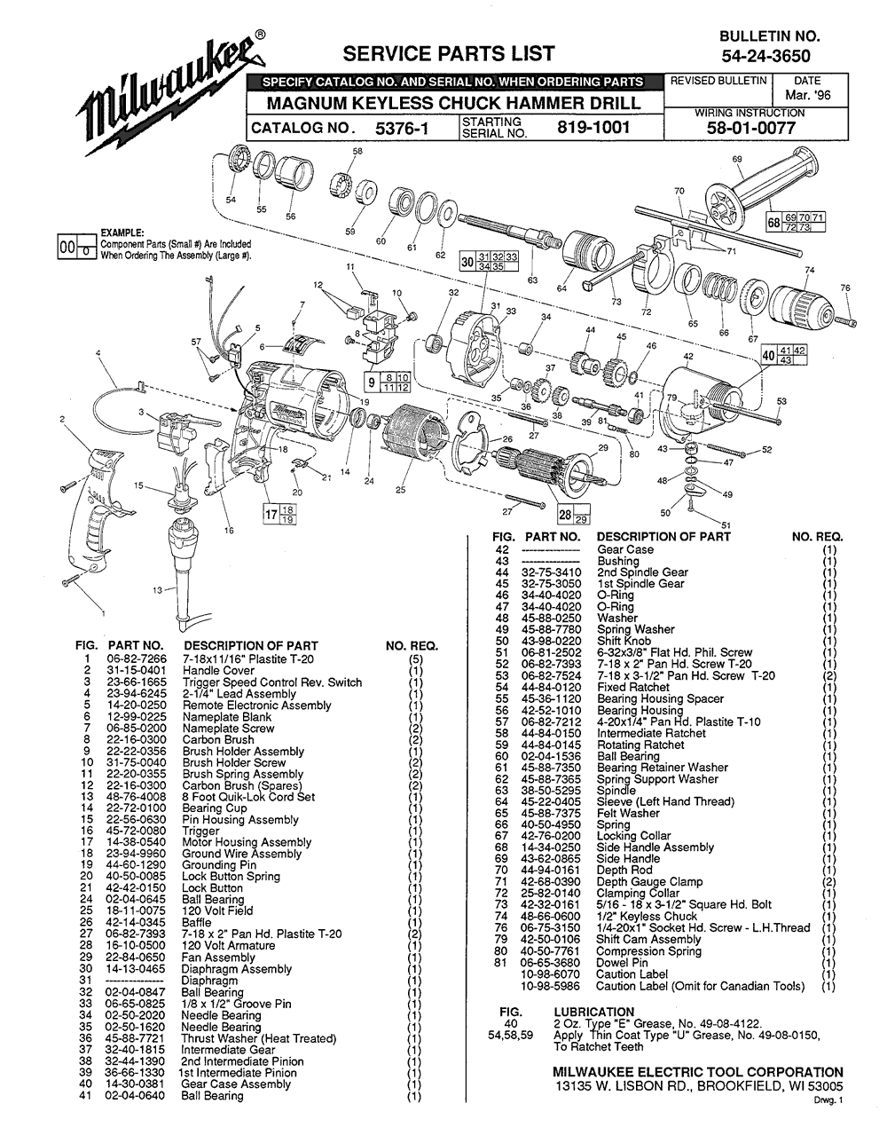 Milwaukee 5376-1 819-1001 Parts - Magnum