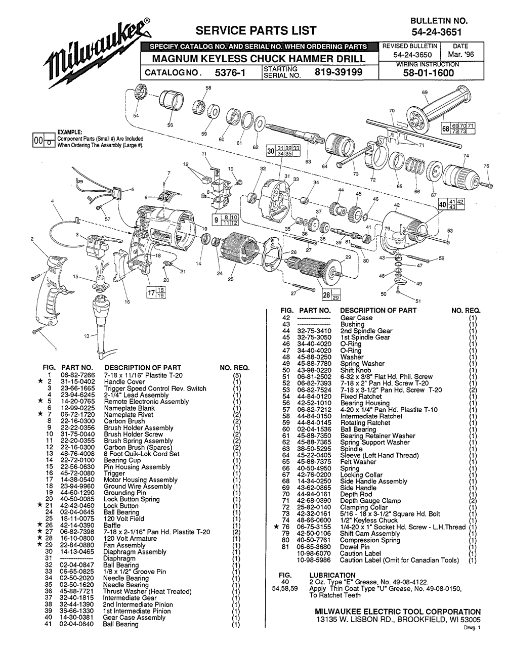 Milwaukee 5376-1 819-39199 Parts - Magnum