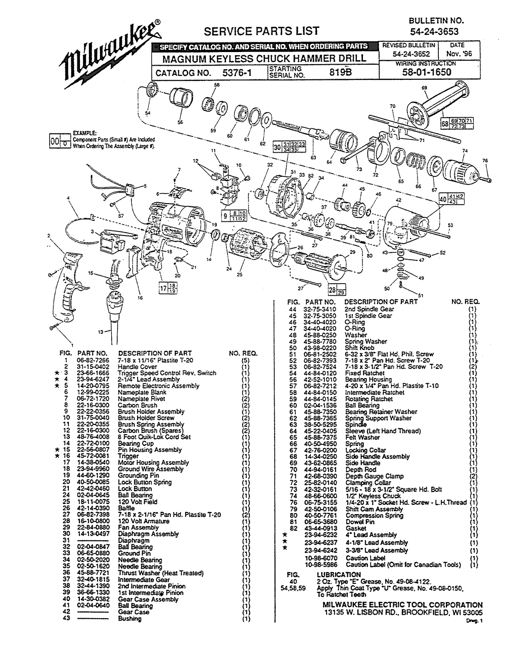 Milwaukee 5376-1 819b Parts - Magnum