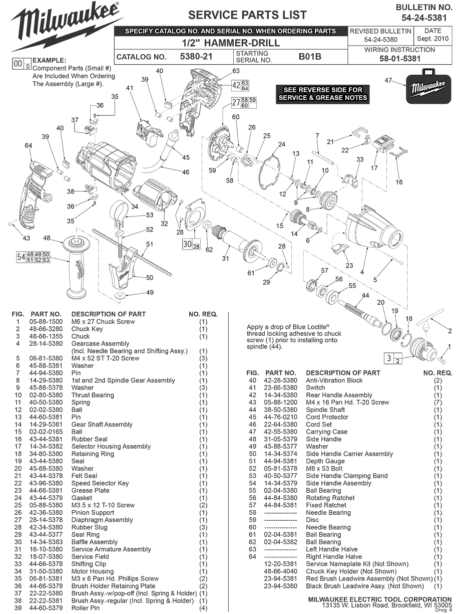 Milwaukee 5380-21 b01b Parts - 1/2" Hammer-Drill